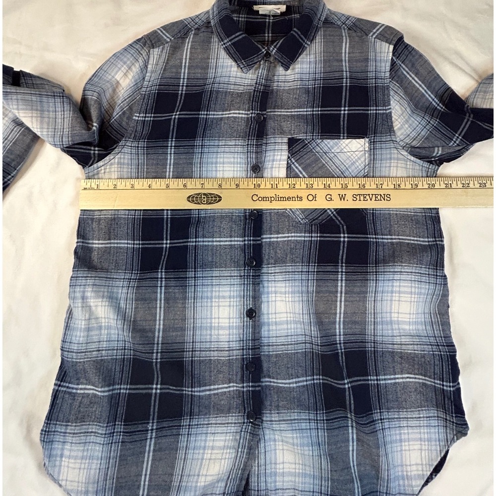Beachlunchlounge Plaid Flannel Shirt Blue Balloon Button Down Cotton M - Picture 8 of 10
